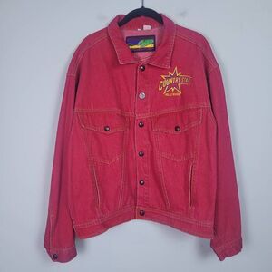 Vintage Tony Nowak Mens Country Star Hollywood Denim Jacket Red Medium Retro